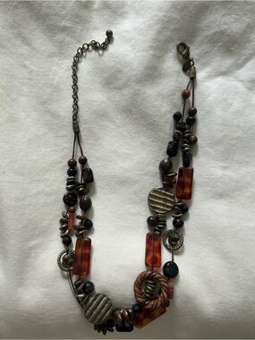 Chico's Multi-Bead Necklace in Brown, Amber and Black